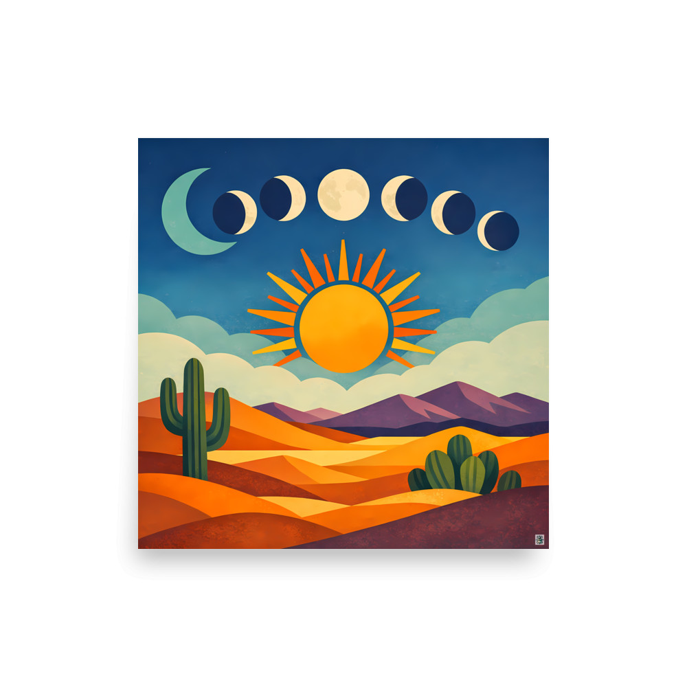 Geometric Desert Sun and Moon Phases — Art Print