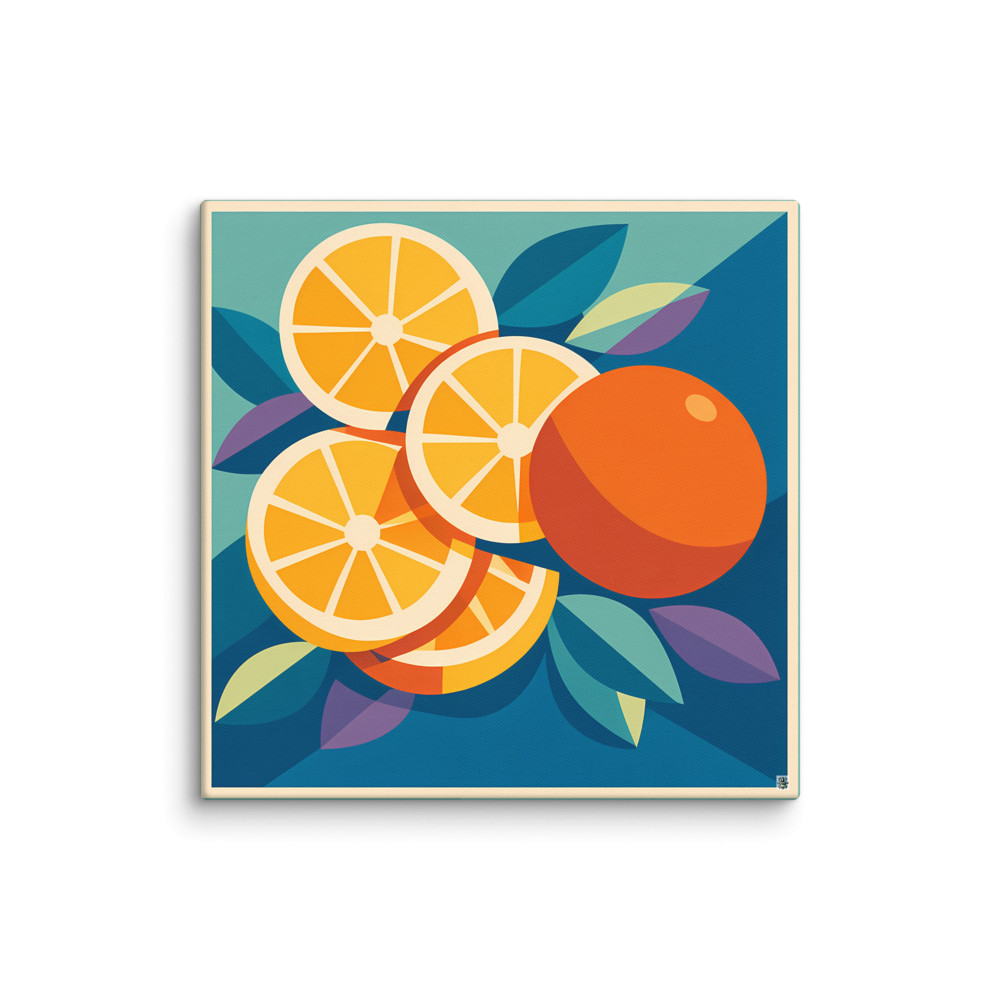 Bold Citrus Slices and Orange Leaves — Canvas Print