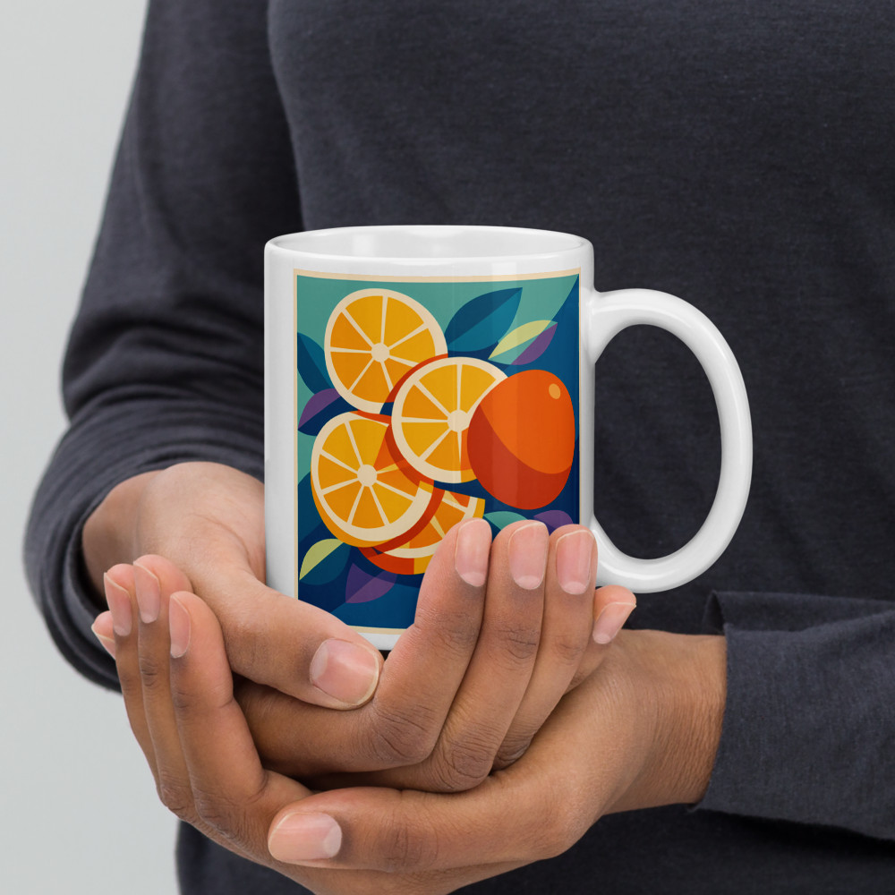 Bold Citrus Slices and Orange Leaves — Mug