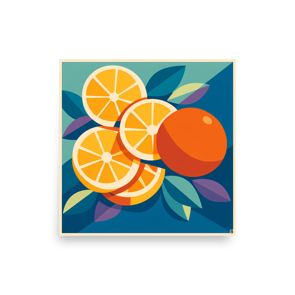 Bold Citrus Slices and Orange Leaves — Art Print
