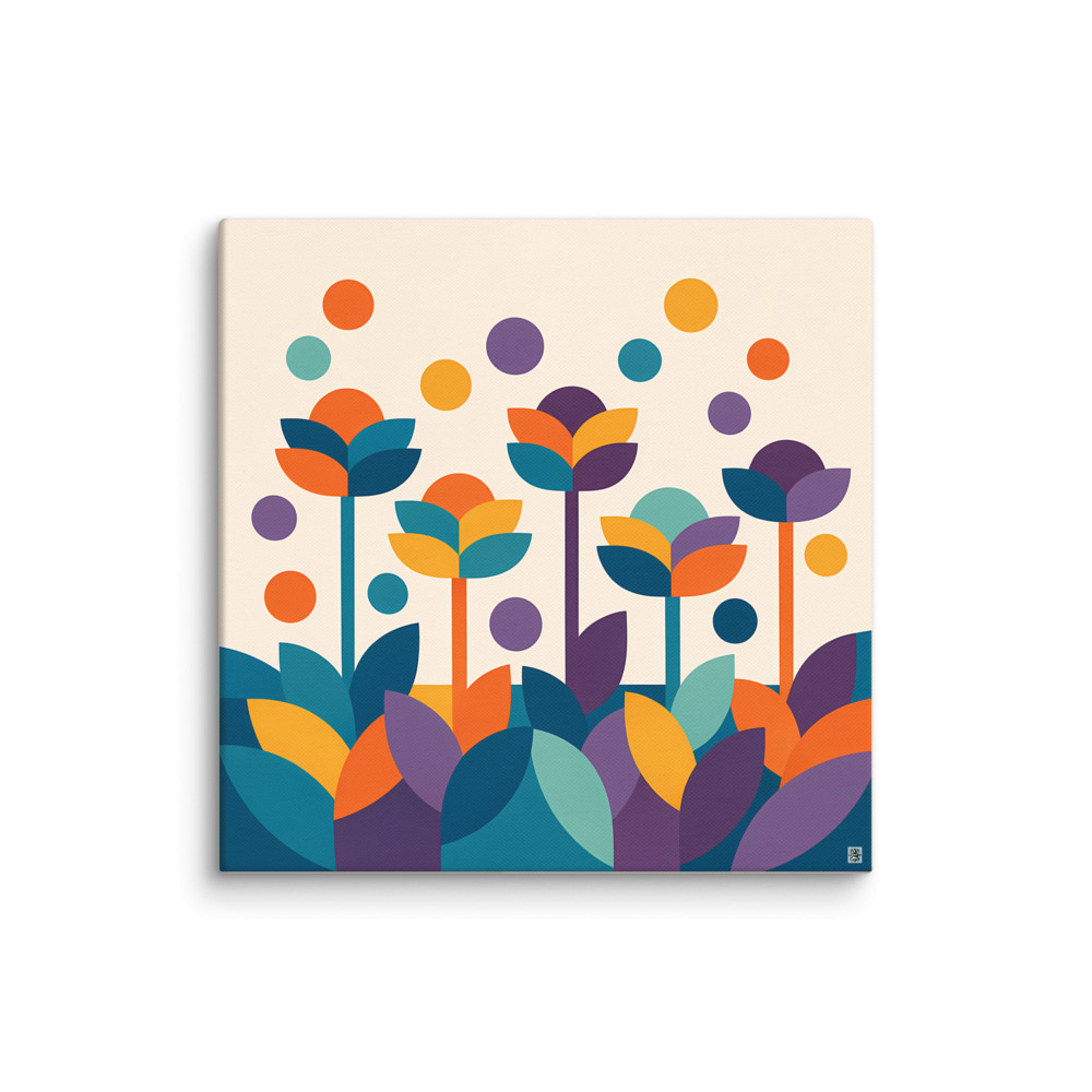 Geometric Botanical Flowers in Teal and Orange — Canvas Print
