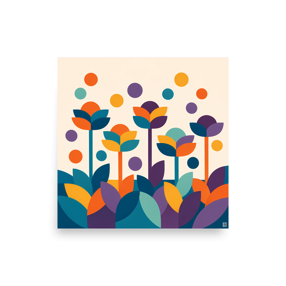 Geometric Botanical Flowers in Teal and Orange — Art Print