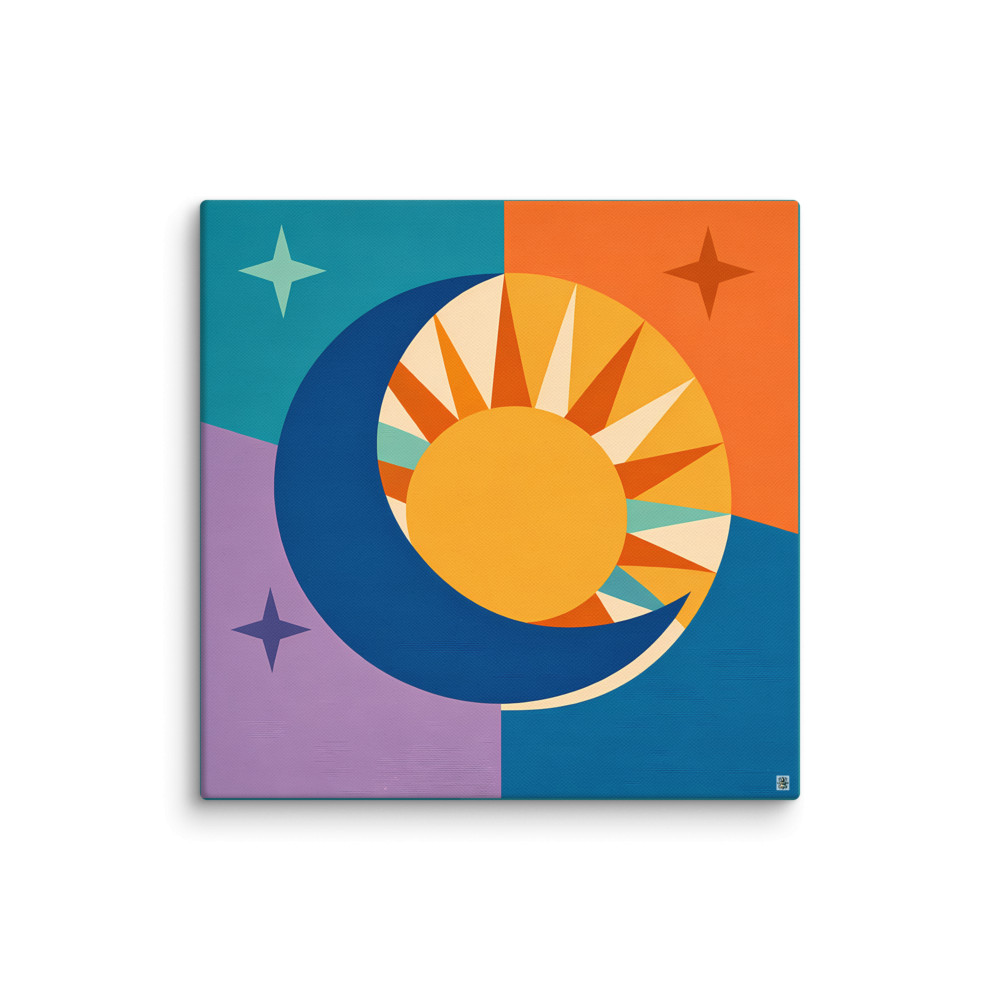 Geometric Sun Moon and Stars — Canvas Print