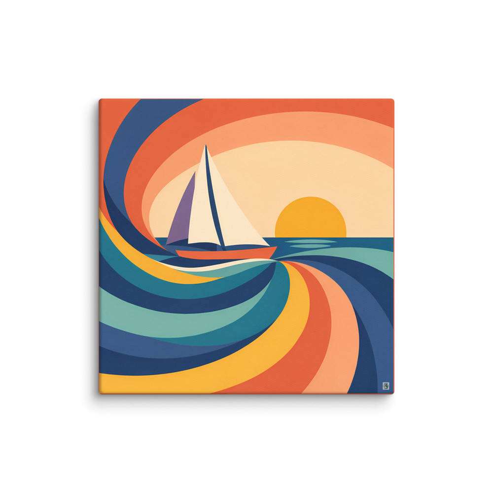 Colour Block Sailboat at Sunset — Canvas Print