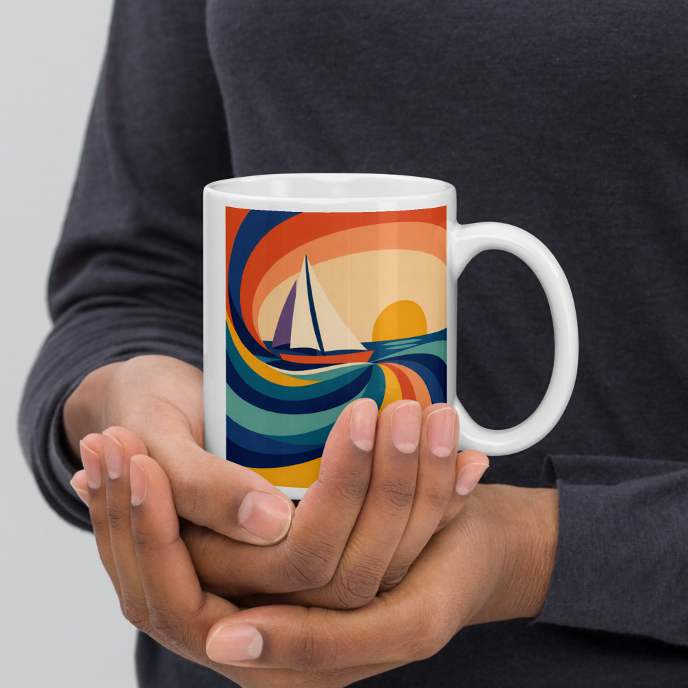 Colour Block Sailboat at Sunset — Mug