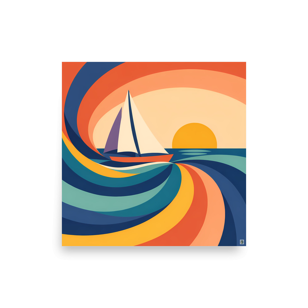 Colour Block Sailboat at Sunset — Art Print