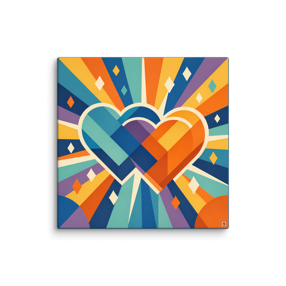Interlocking Geometric Hearts with Colour Rays — Canvas Print