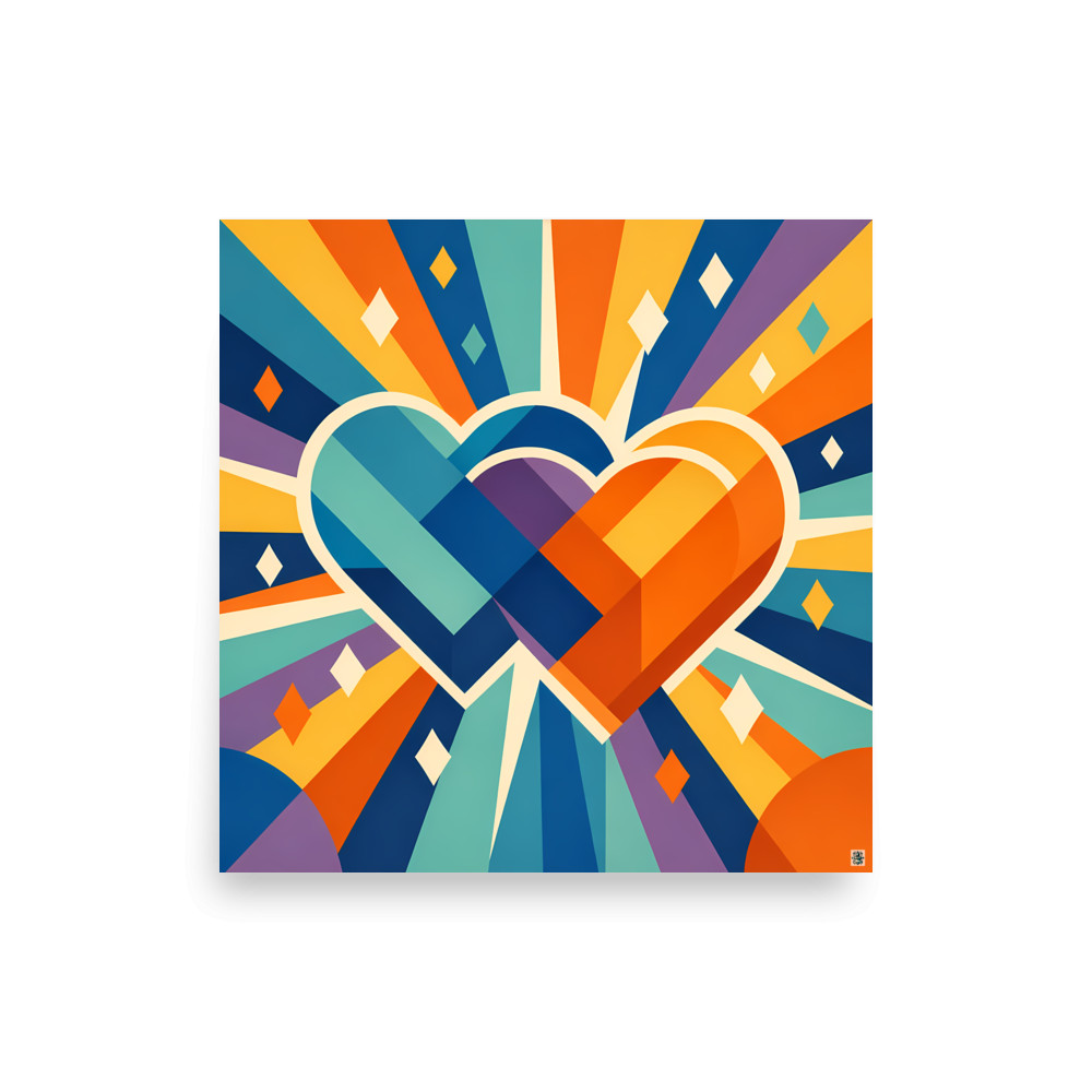 Interlocking Geometric Hearts with Colour Rays — Art Print