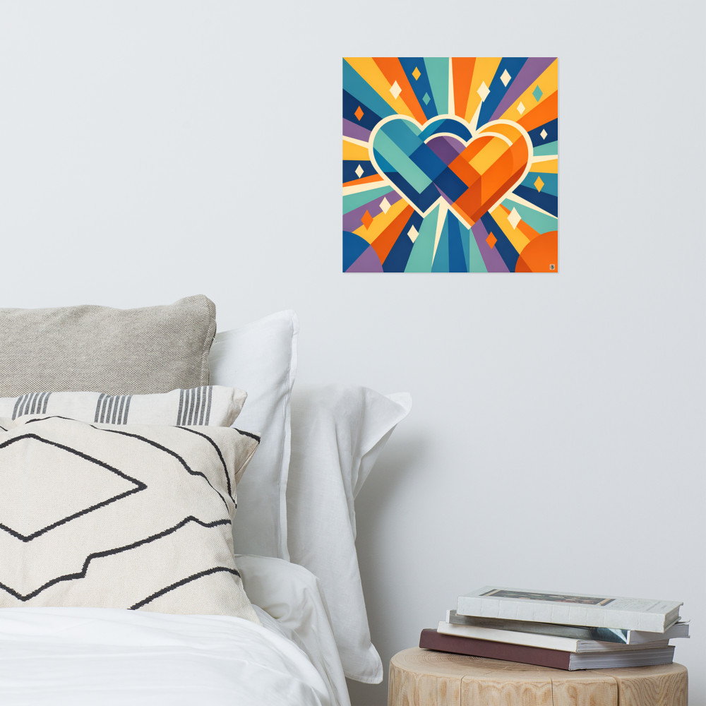 Interlocking Geometric Hearts with Colour Rays — Art Print