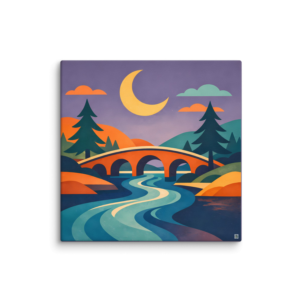 Crescent Moon River Bridge Landscape — Canvas Print