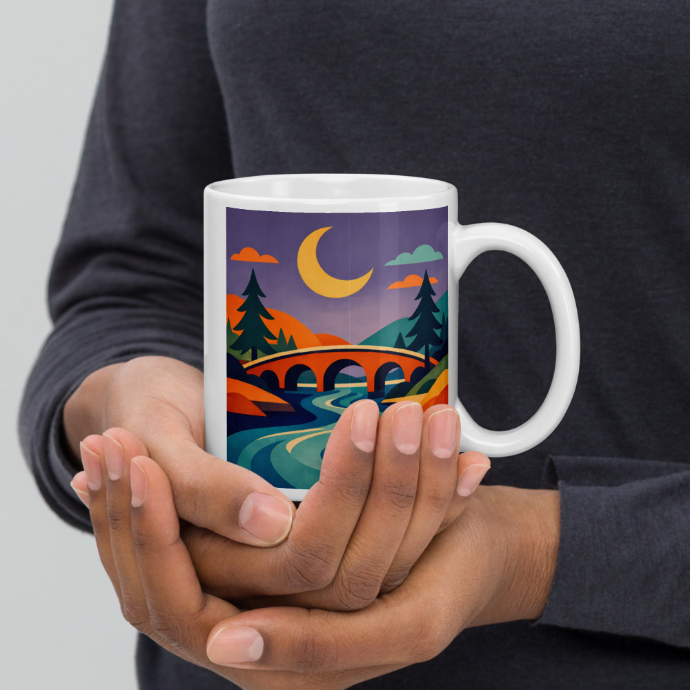 Crescent Moon River Bridge Landscape — Mug