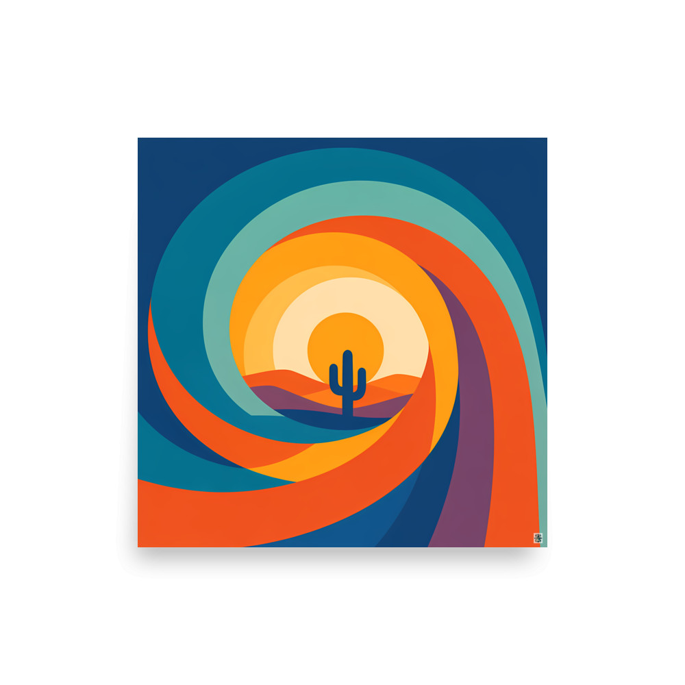 Swirling Desert Sunset with Cactus Arches — Art Print