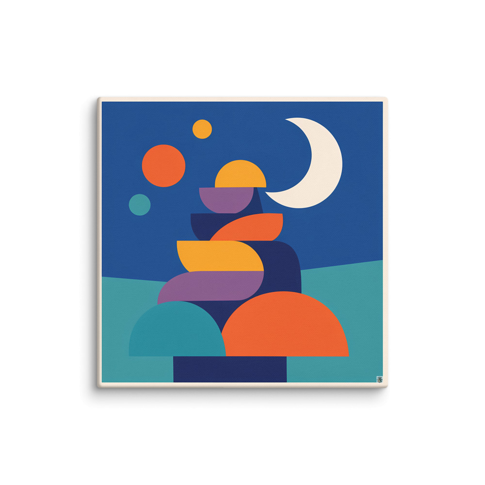Stacked Geometric Shapes with Crescent Moon — Canvas Print