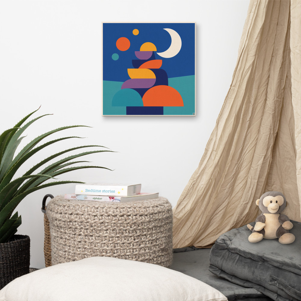 Stacked Geometric Shapes with Crescent Moon — Canvas Print