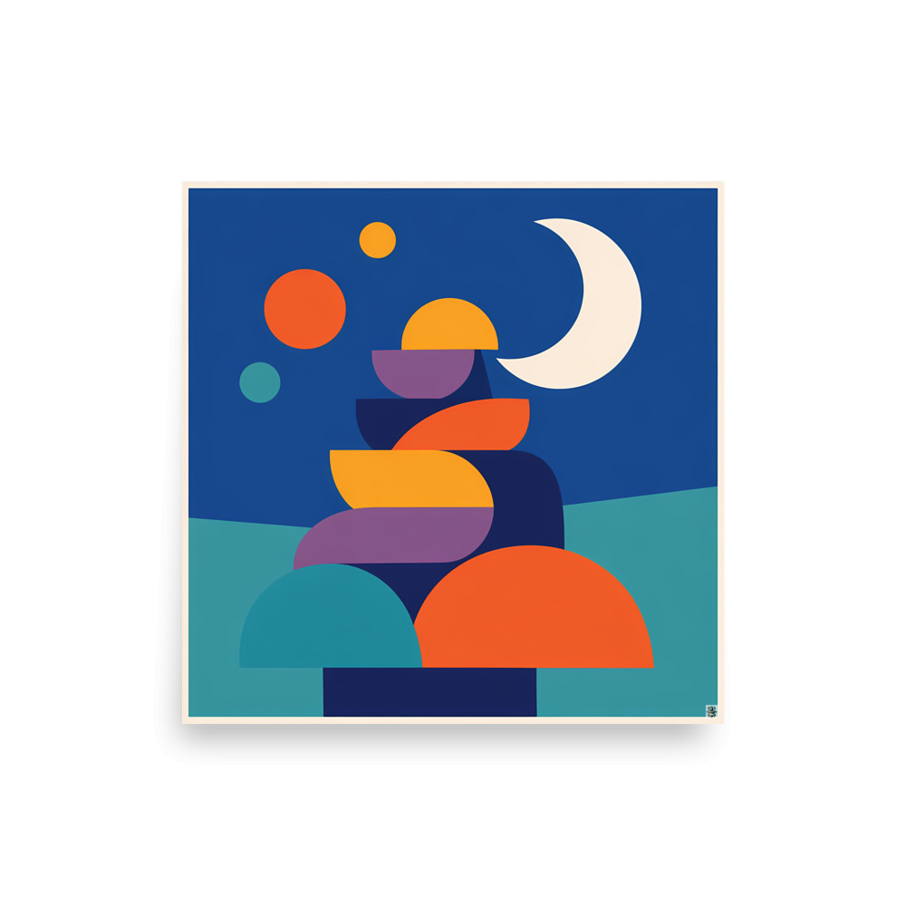 Stacked Geometric Shapes with Crescent Moon — Art Print