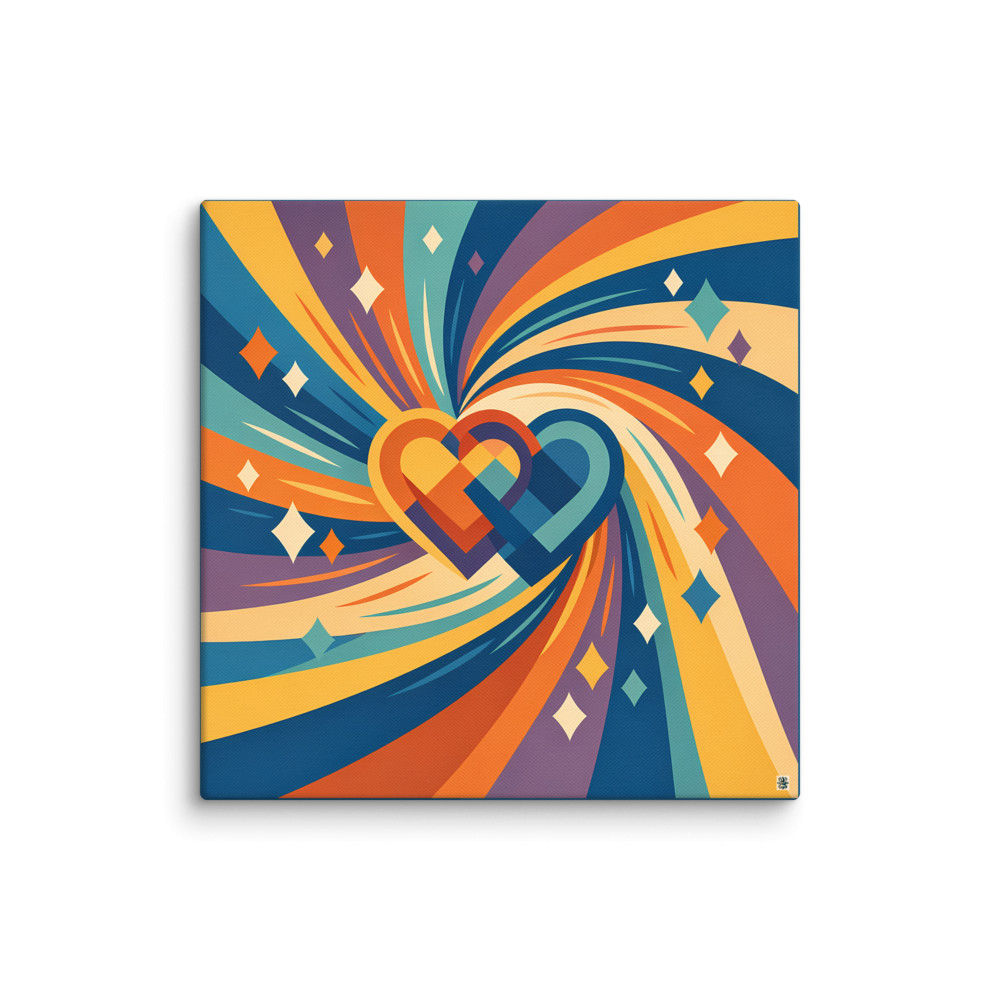 Interlocking Geometric Hearts with Cosmic Swirl — Canvas Print