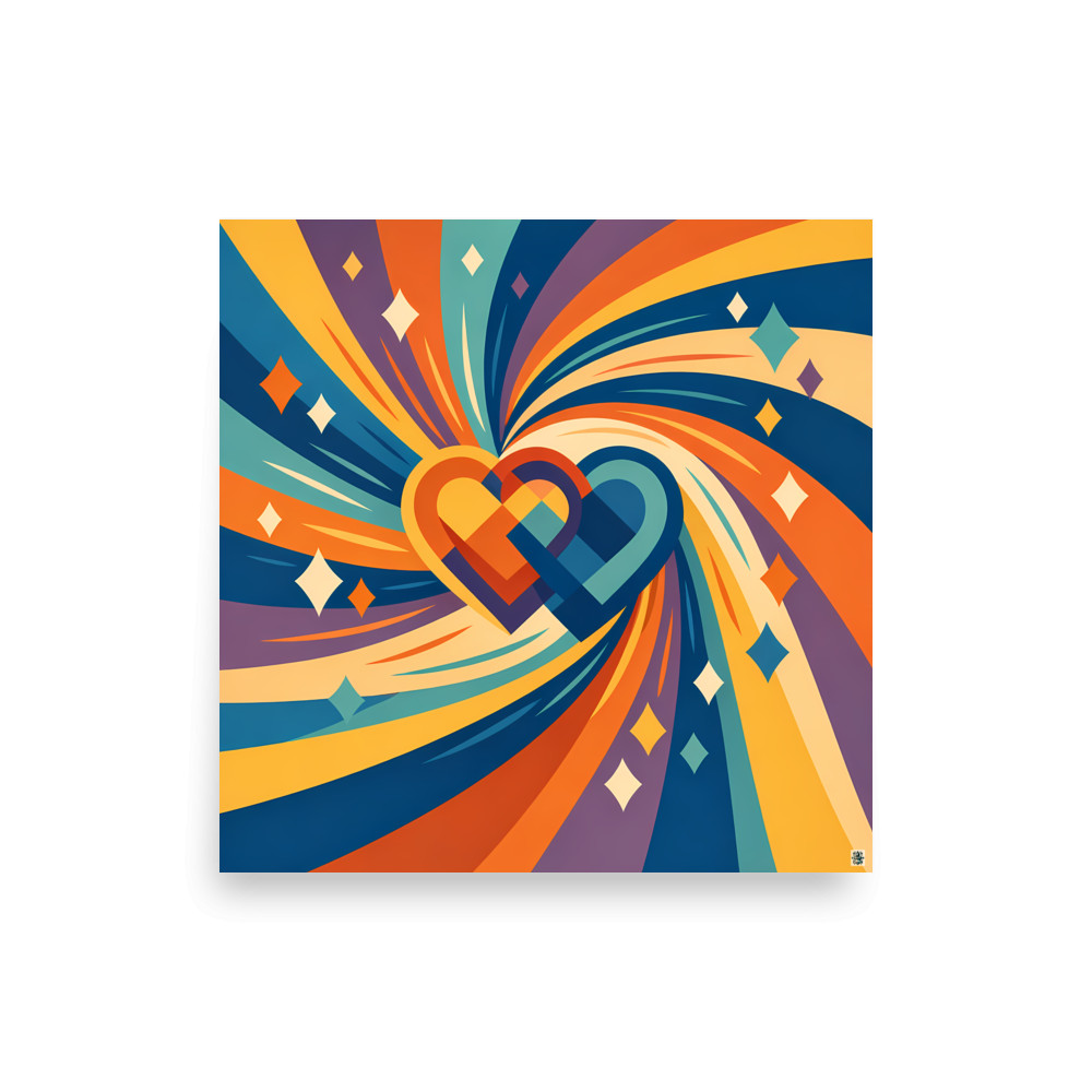 Interlocking Geometric Hearts with Cosmic Swirl — Art Print