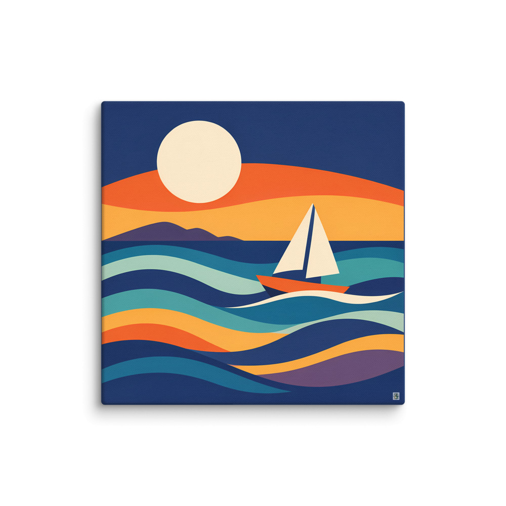 Sailing Boat Sunset with Gradient Waves — Canvas Print
