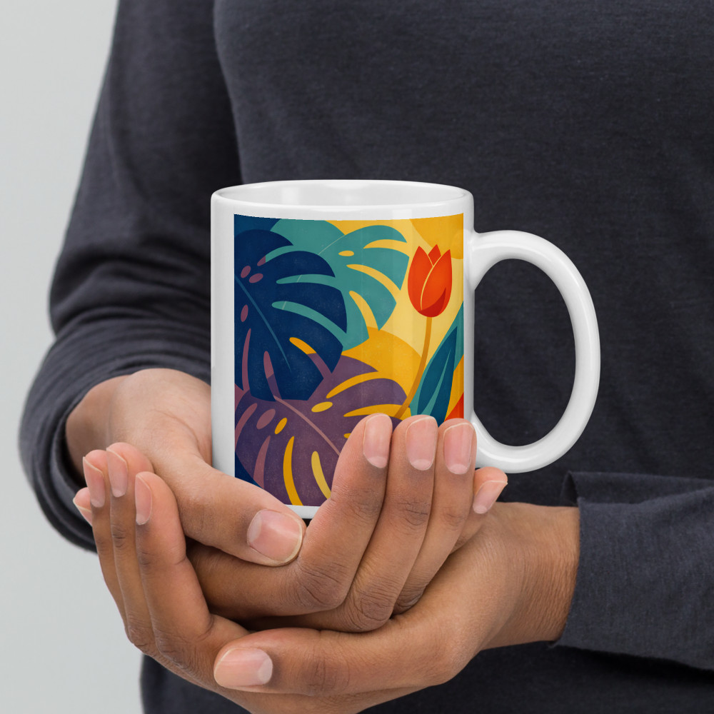Colourful Abstract Leaves and Tulip — Mug