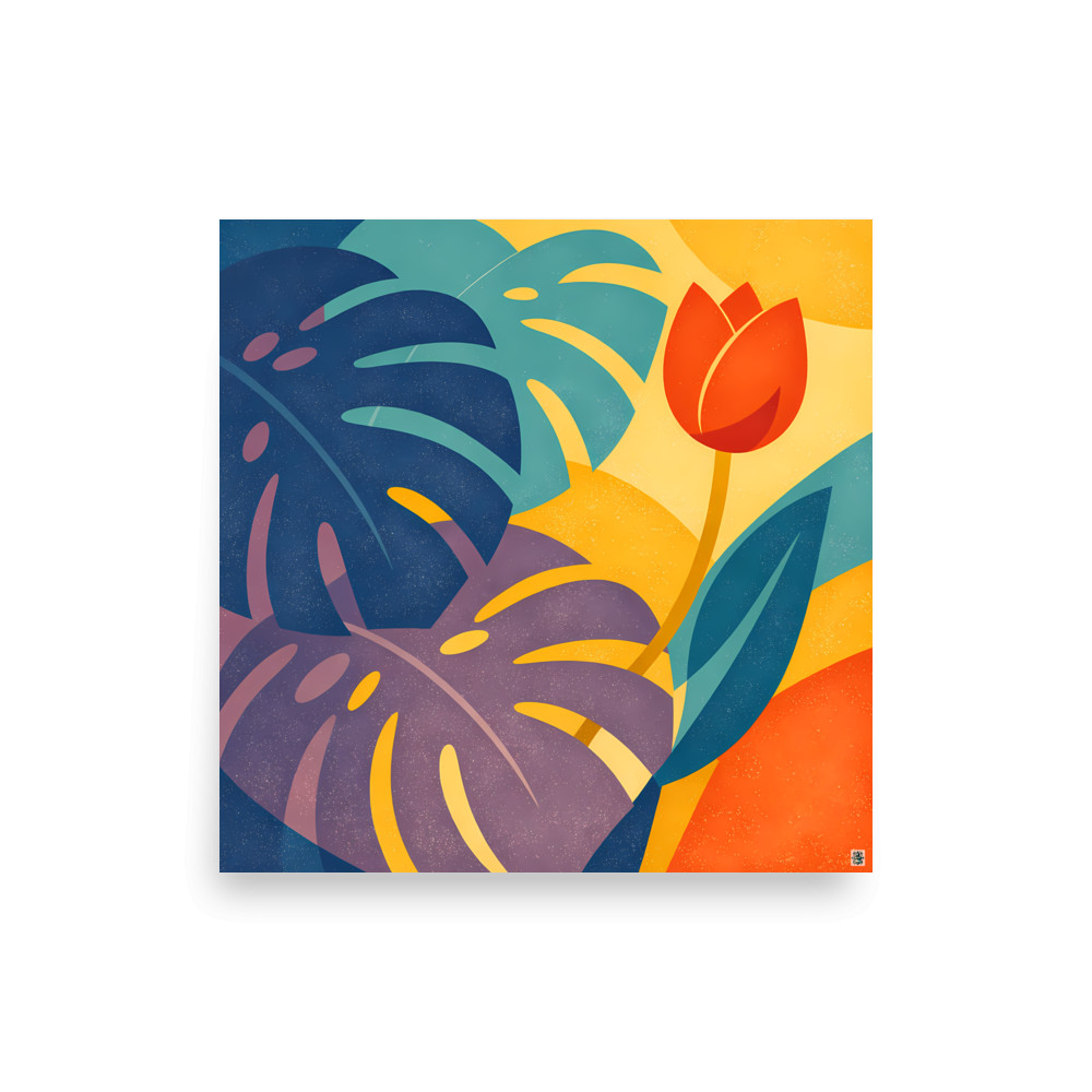 Colourful Abstract Leaves and Tulip — Art Print