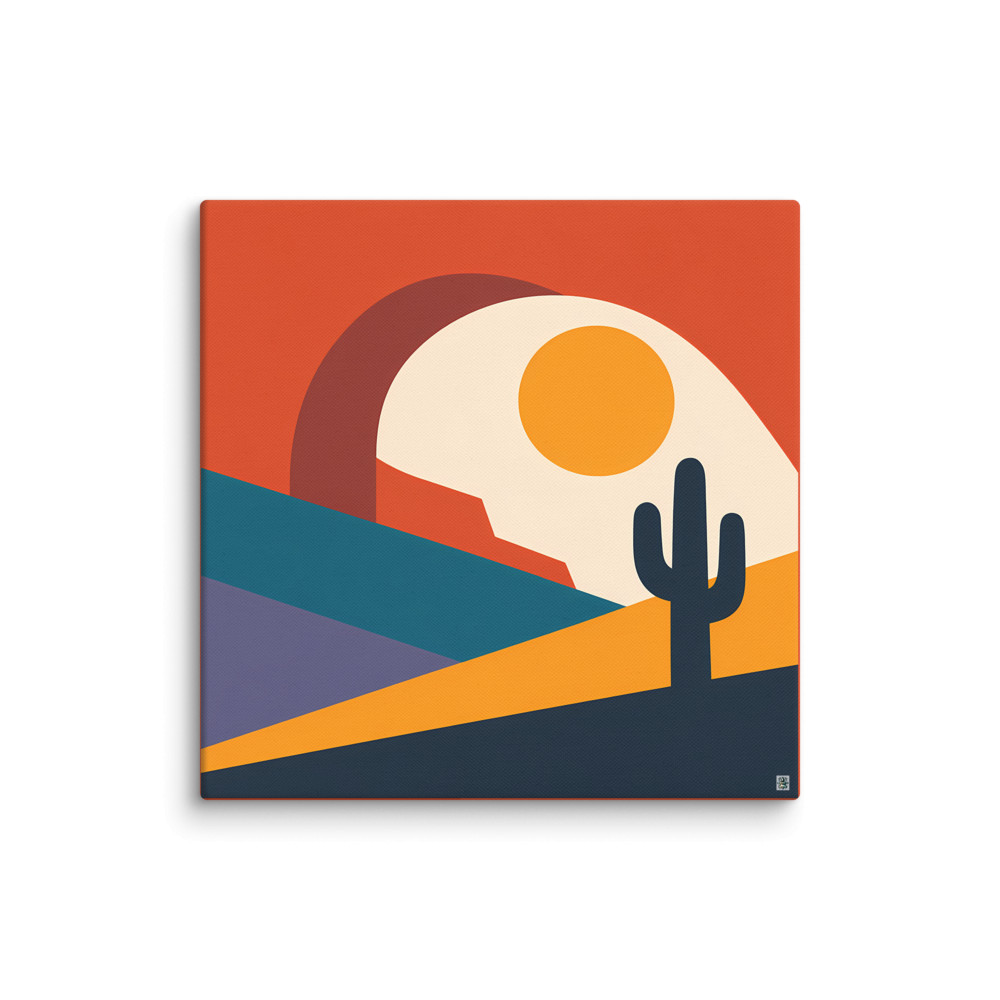 Desert Arch and Cactus Geometric Landscape — Canvas Print