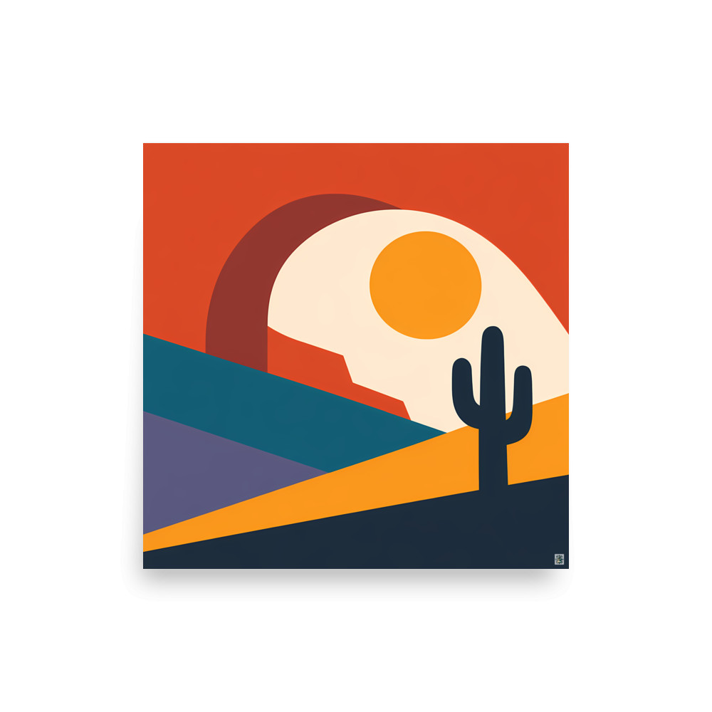 Desert Arch and Cactus Geometric Landscape — Art Print