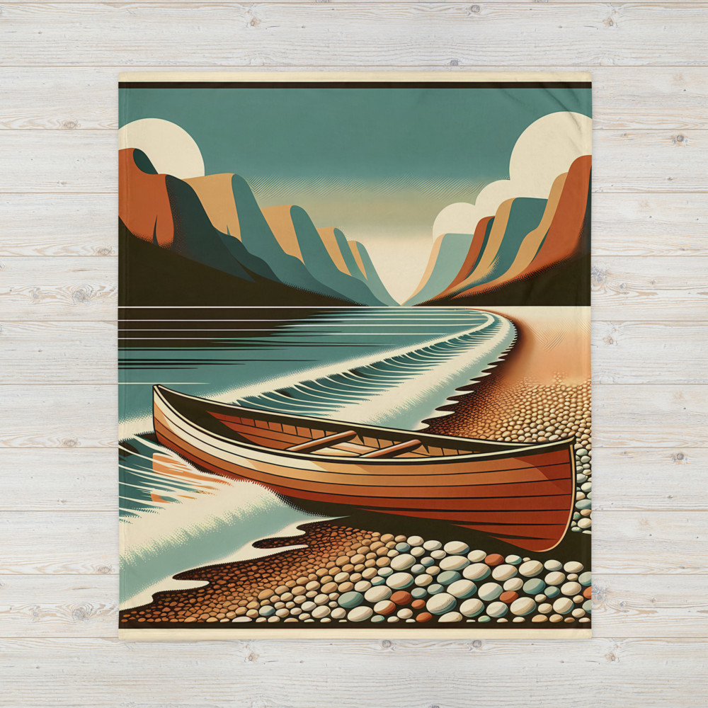 Retro Canoe on Pebble Beach Mountain Coast