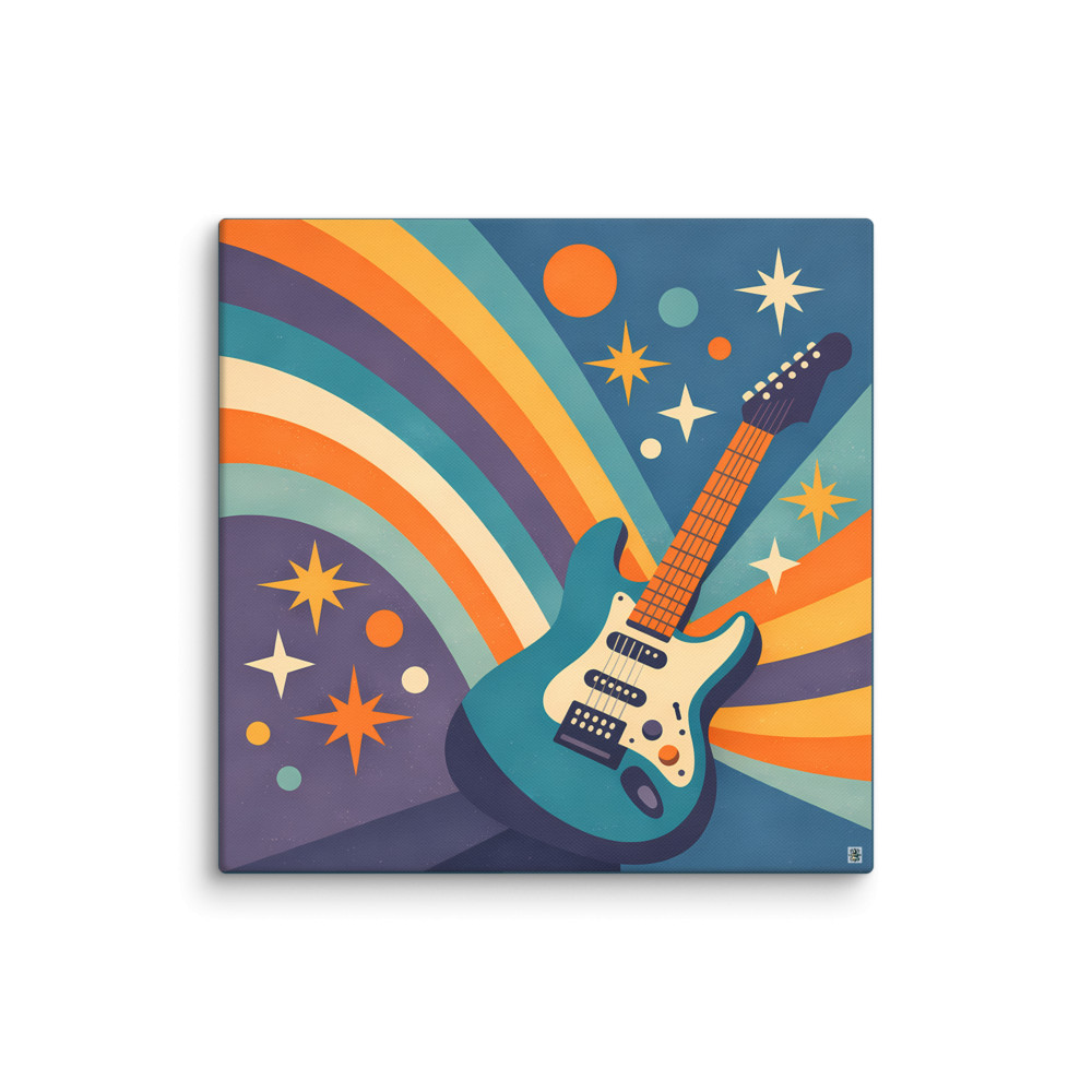 Retro Electric Guitar with Rainbow Festival Shapes — Canvas Print