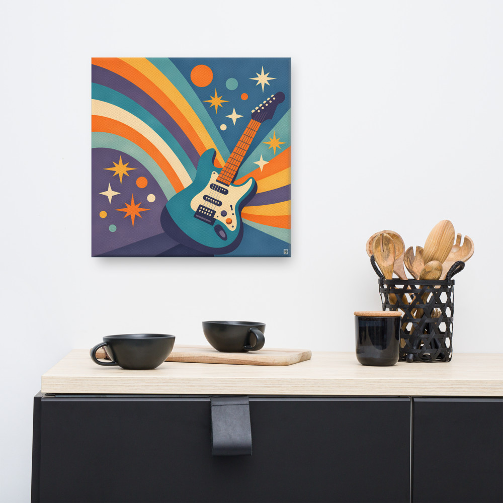 Retro Electric Guitar with Rainbow Festival Shapes — Canvas Print