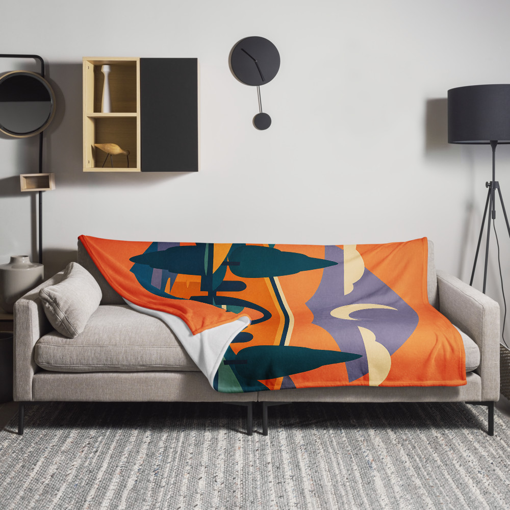 Moonlit Bridge Colour Block Landscape — Throw Blanket