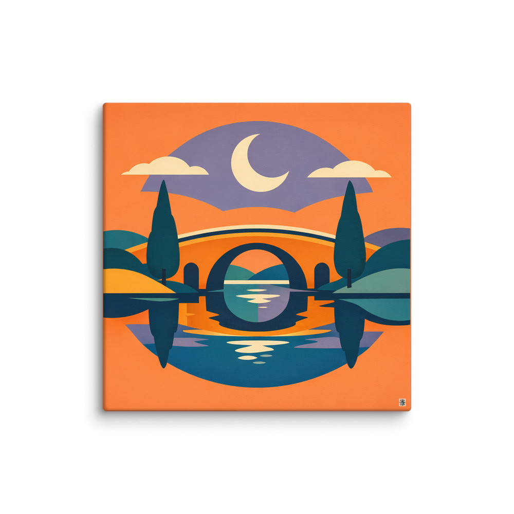 Moonlit Bridge Colour Block Landscape — Canvas Print