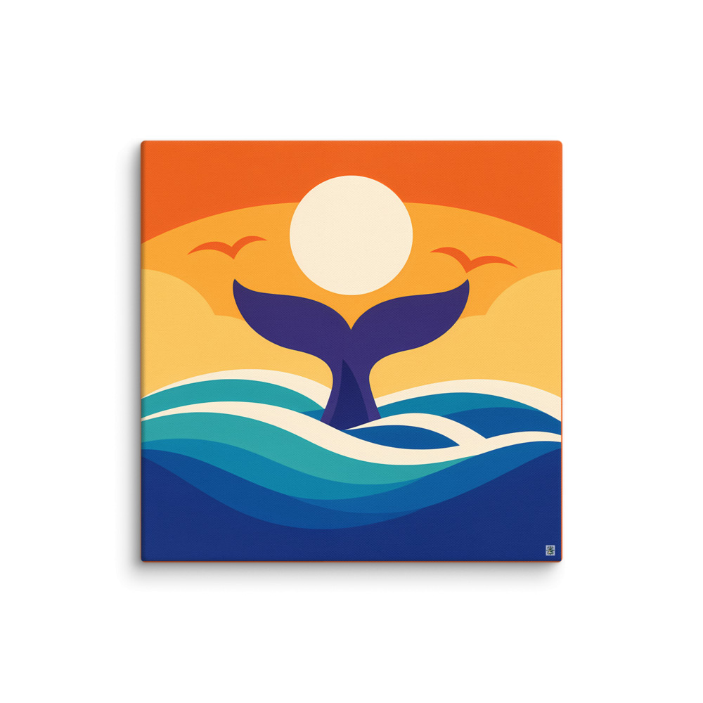 Whale Tail Sunset Over Curved Ocean Waves — Canvas Print