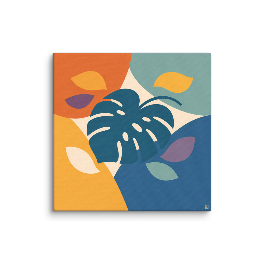 Geometric Monstera Leaf Silhouette in Tropical Colours — Canvas Print