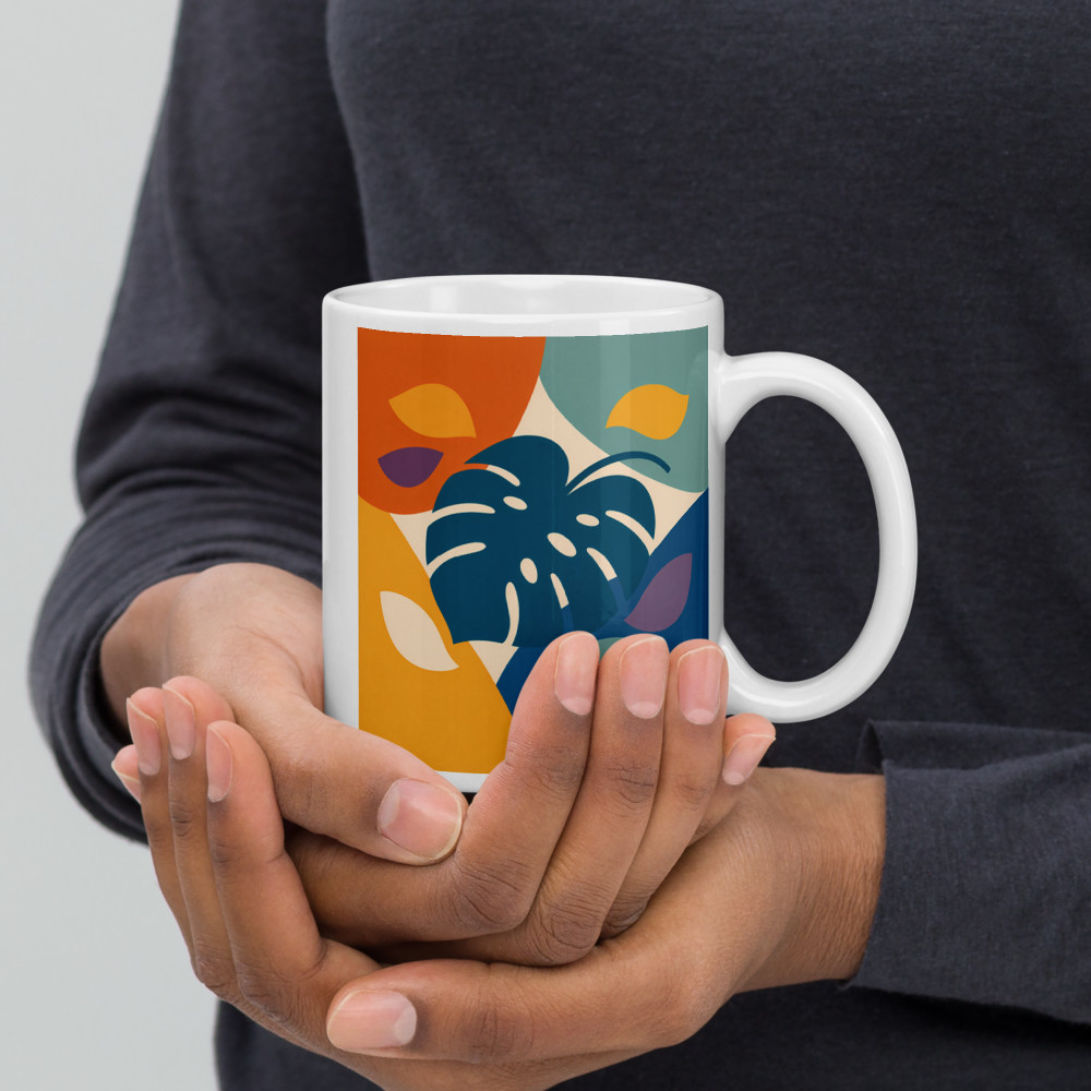 Geometric Monstera Leaf Silhouette in Tropical Colours — Mug