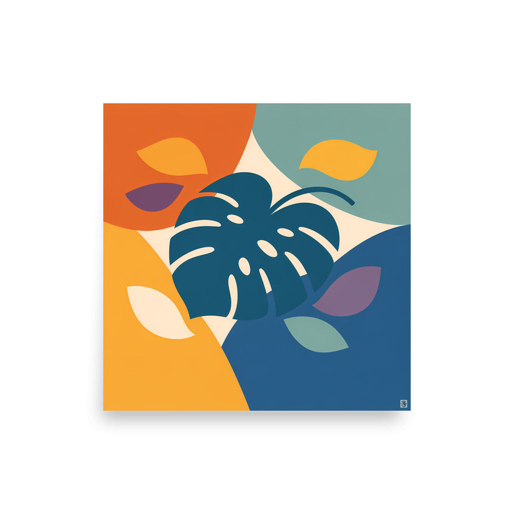 Geometric Monstera Leaf Silhouette in Tropical Colours — Art Print
