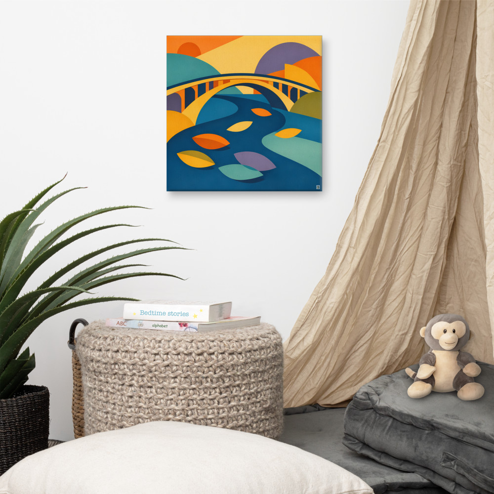 Abstract Bridge Landscape with Organic River Shapes — Canvas Print