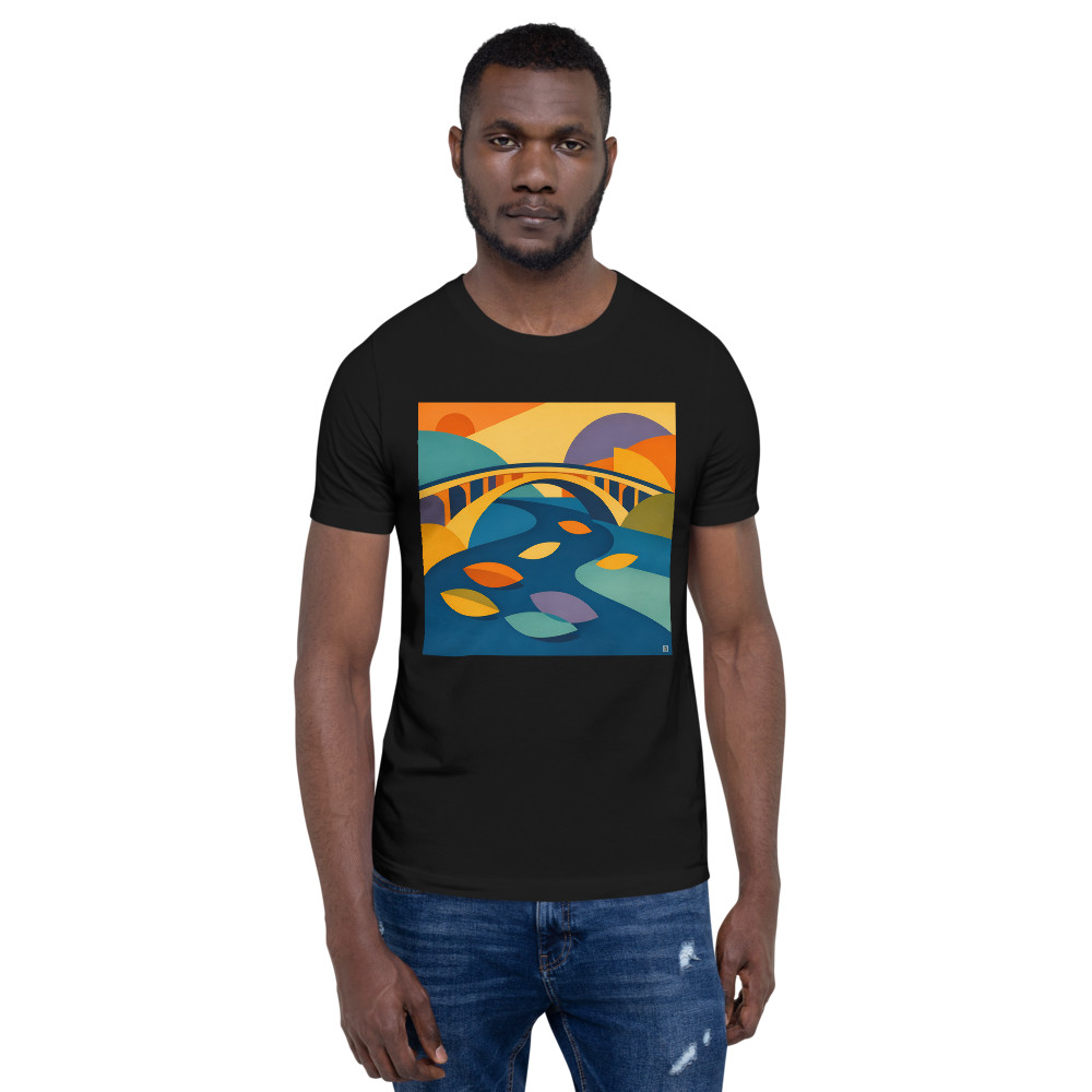 Abstract Bridge Landscape with Organic River Shapes — T-Shirt