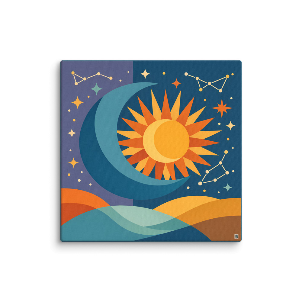 Sun and Crescent Moon with Stars — Canvas Print
