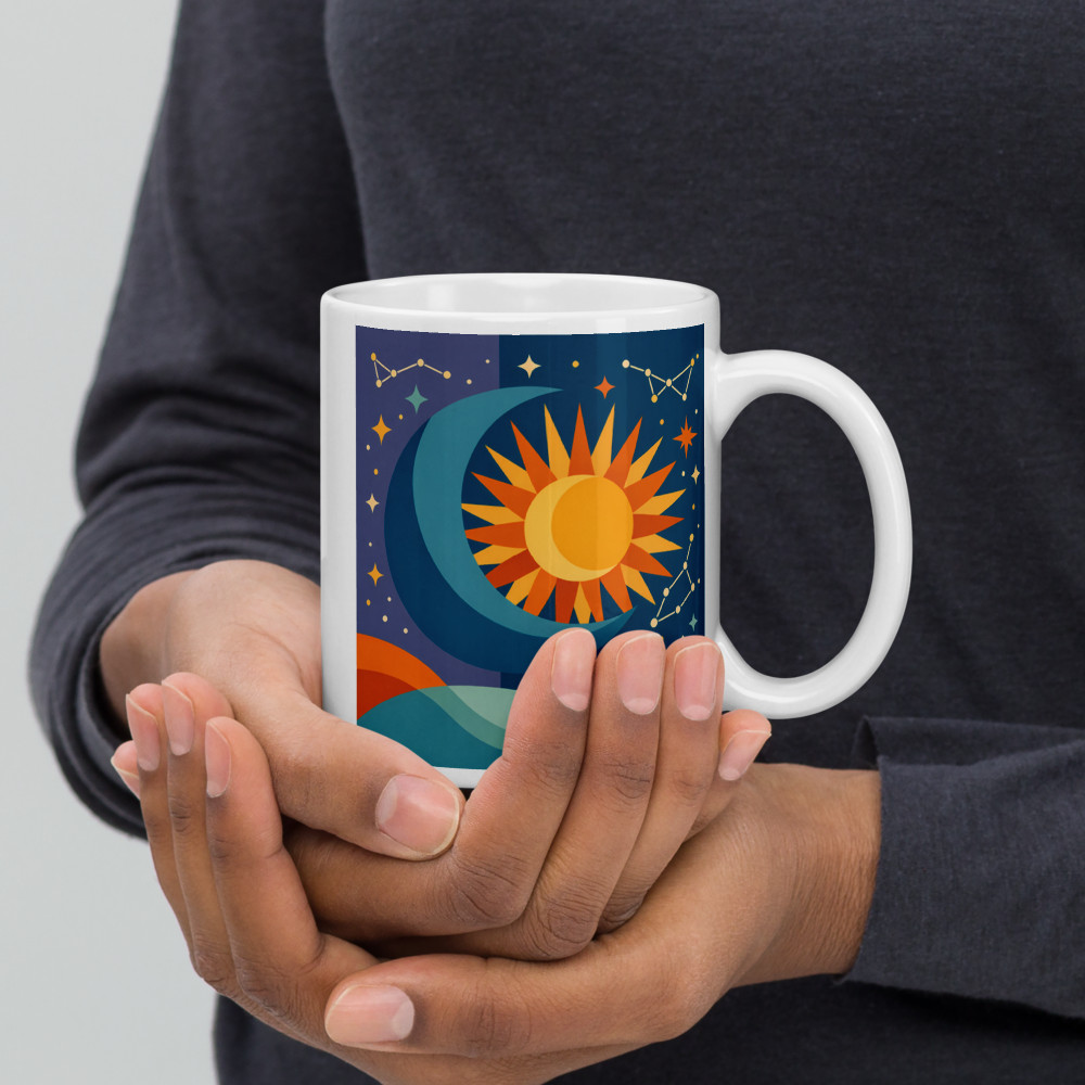 Sun and Crescent Moon with Stars — Mug