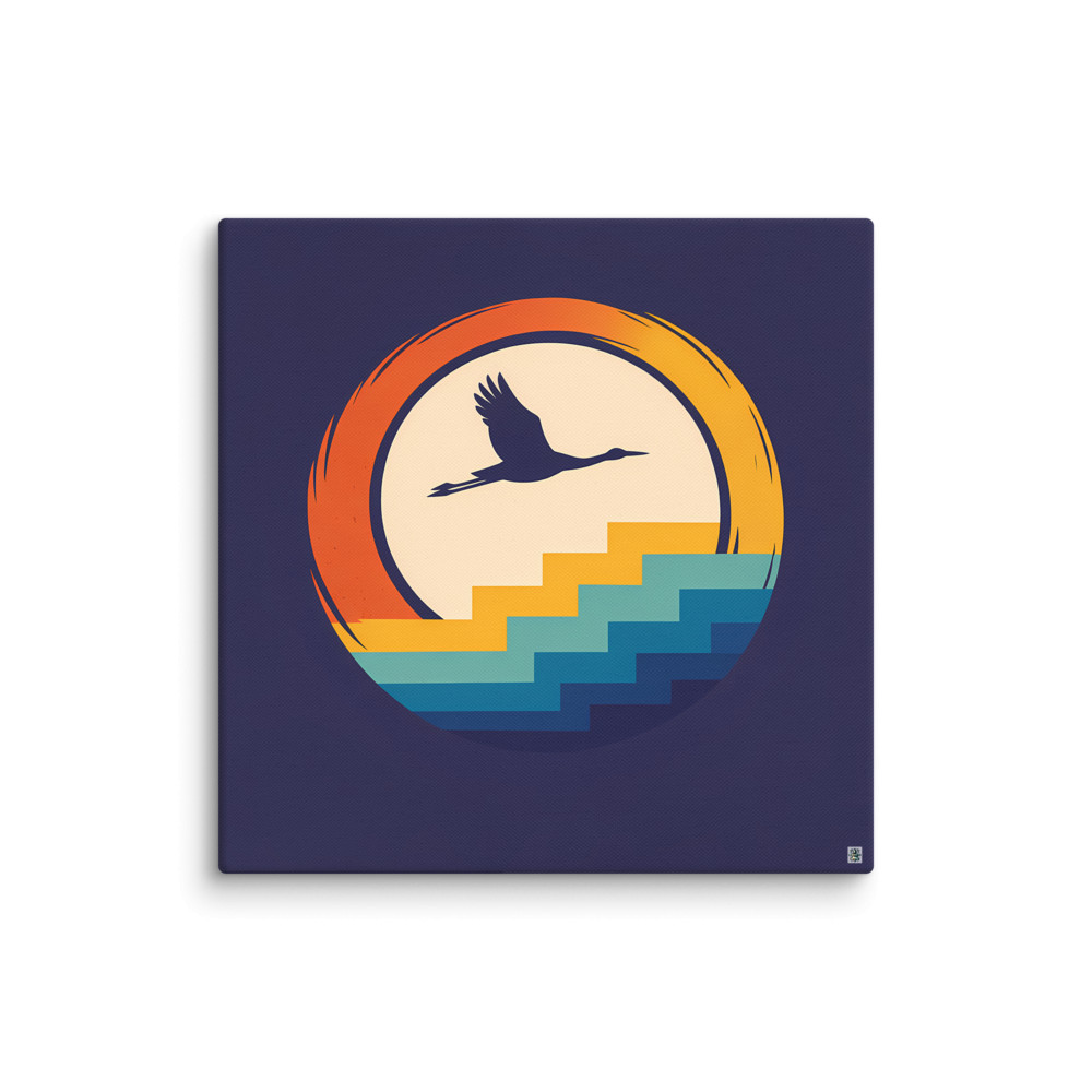 Crane Over Enso Sun and Stepped Waves — Canvas Print