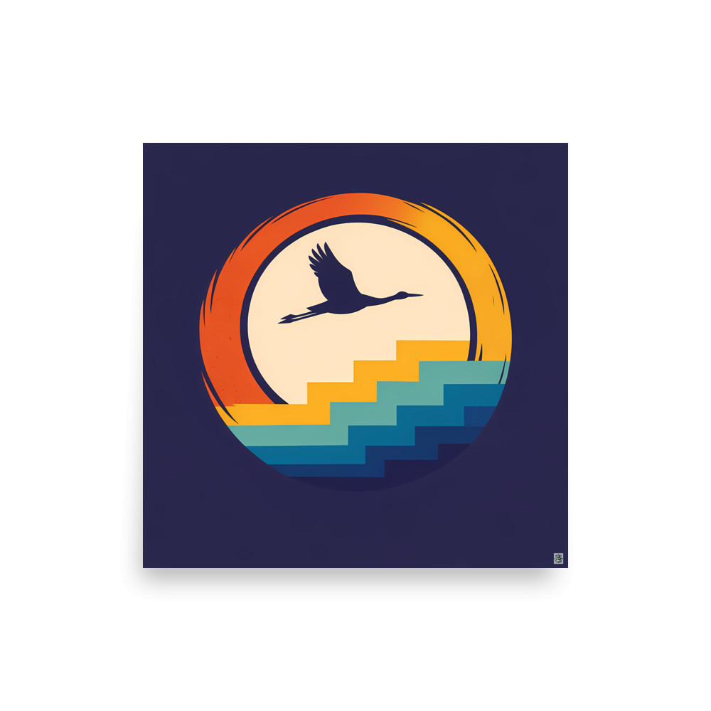 Crane Over Enso Sun and Stepped Waves — Art Print