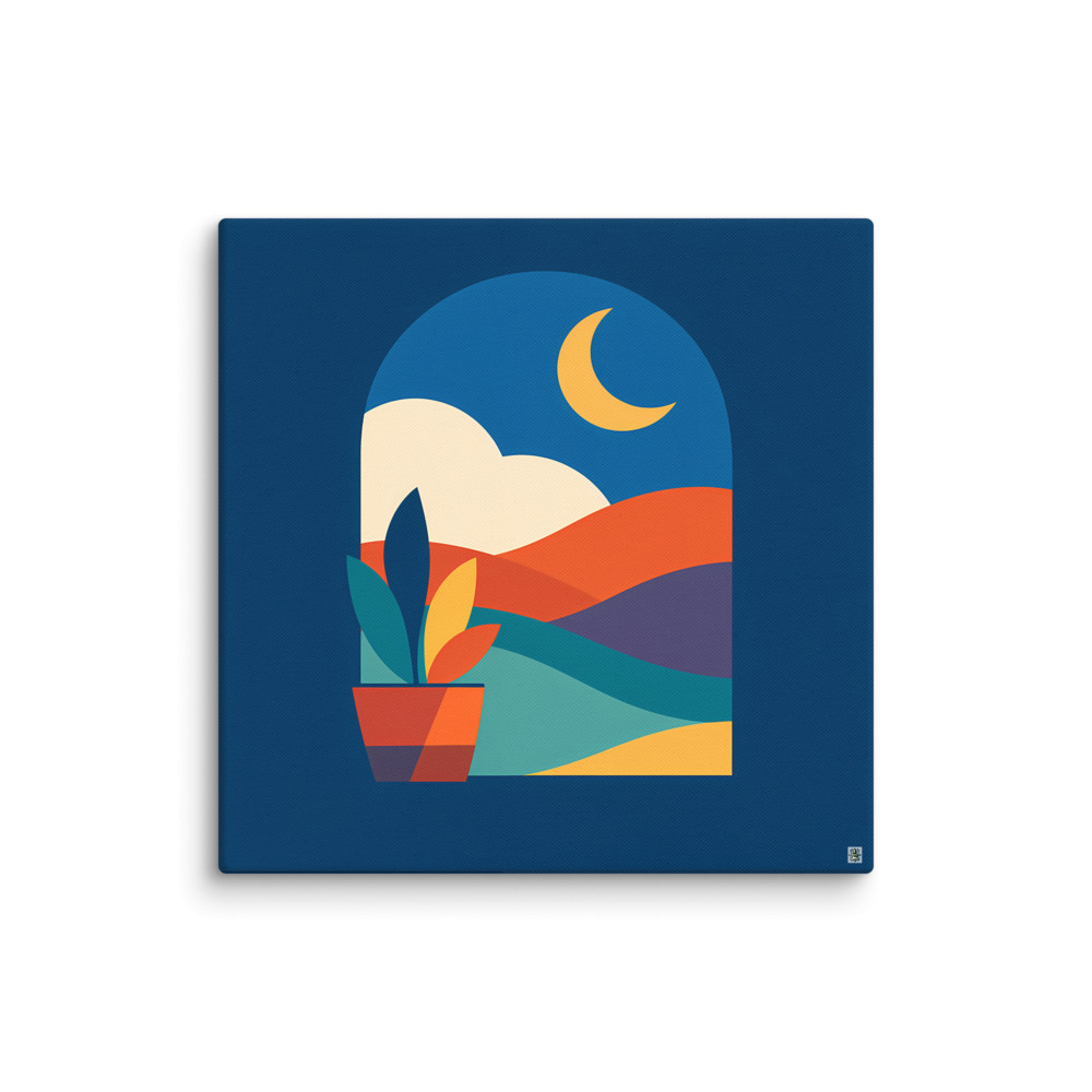 Arched Moonlit Landscape with Potted Plant — Canvas Print