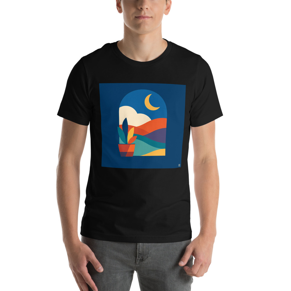 Arched Moonlit Landscape with Potted Plant — T-Shirt