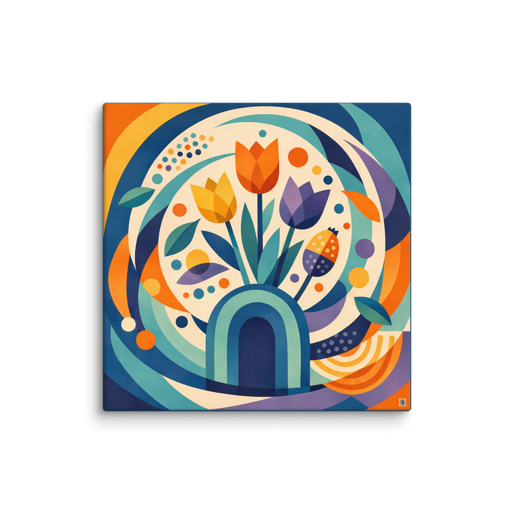 Geometric Tulip Bouquet with Circular Botanical Forms — Canvas Print