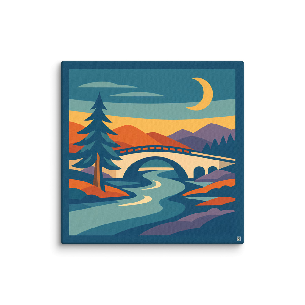 Crescent Moon Bridge and Pine Landscape — Canvas Print