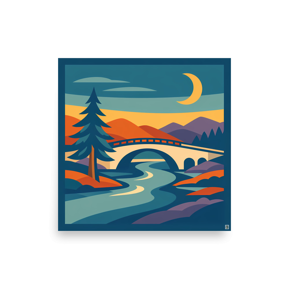 Crescent Moon Bridge and Pine Landscape — Art Print