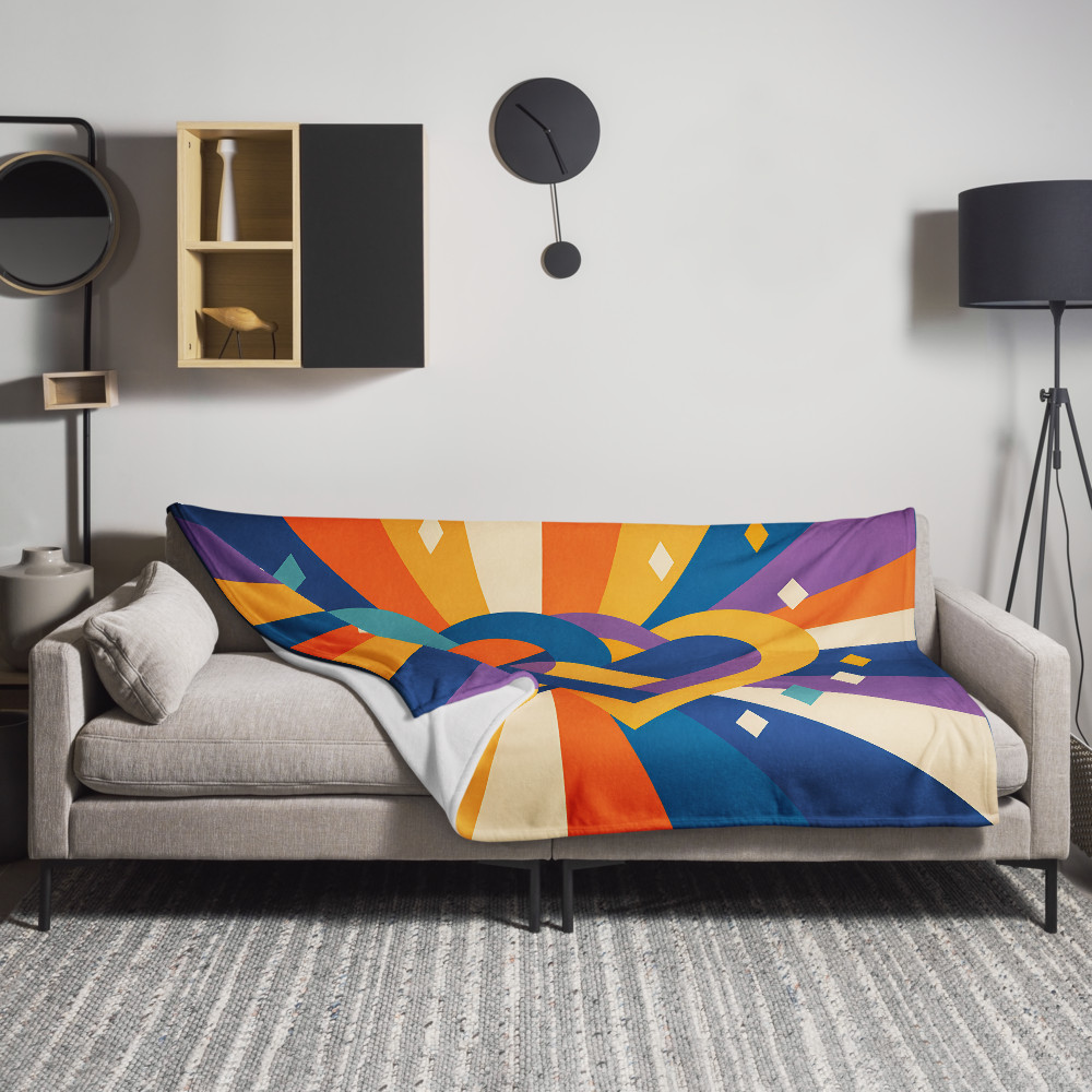 Interlocking Geometric Hearts with Colourful Rays — Throw Blanket