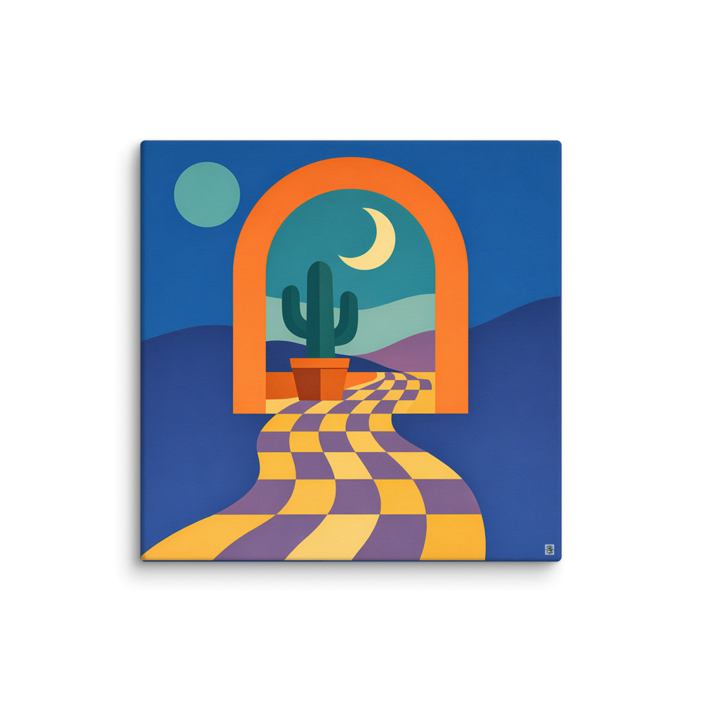 Moonlit Desert Arch with Wavy Checker Path — Canvas Print