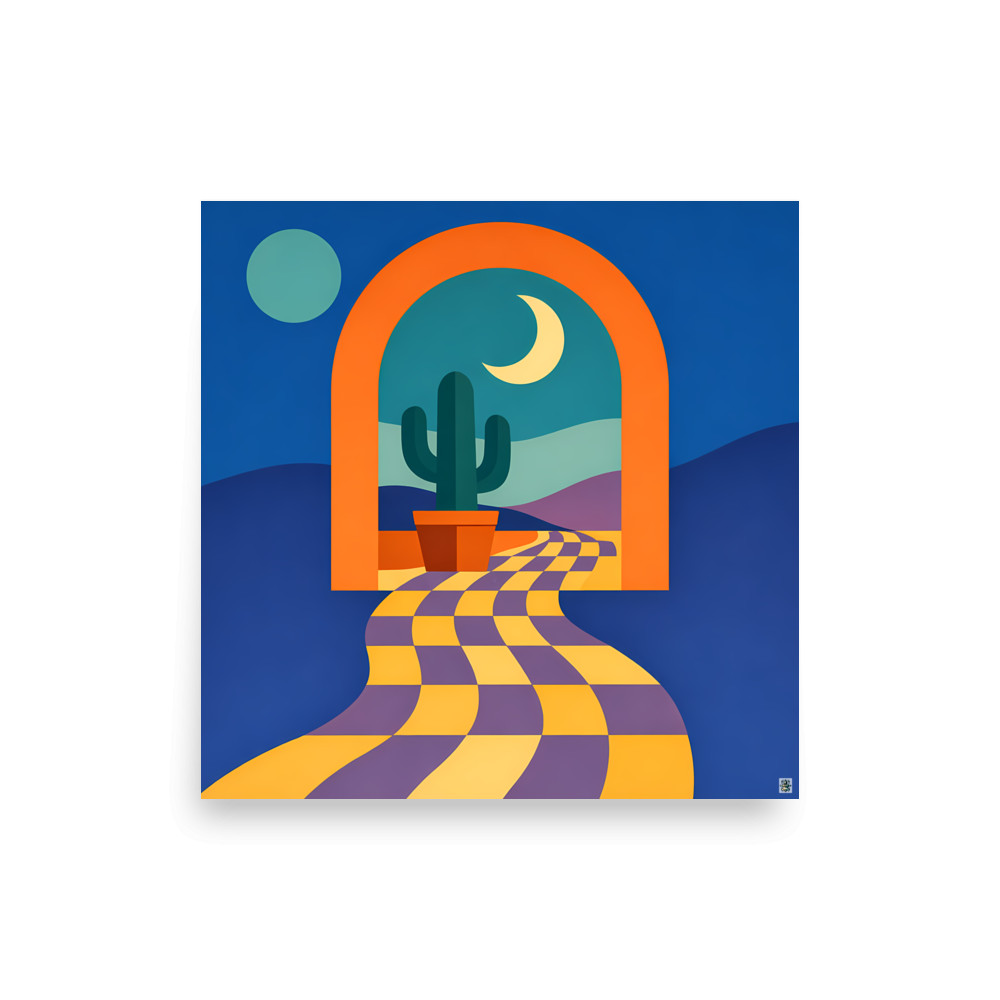 Moonlit Desert Arch with Wavy Checker Path — Art Print
