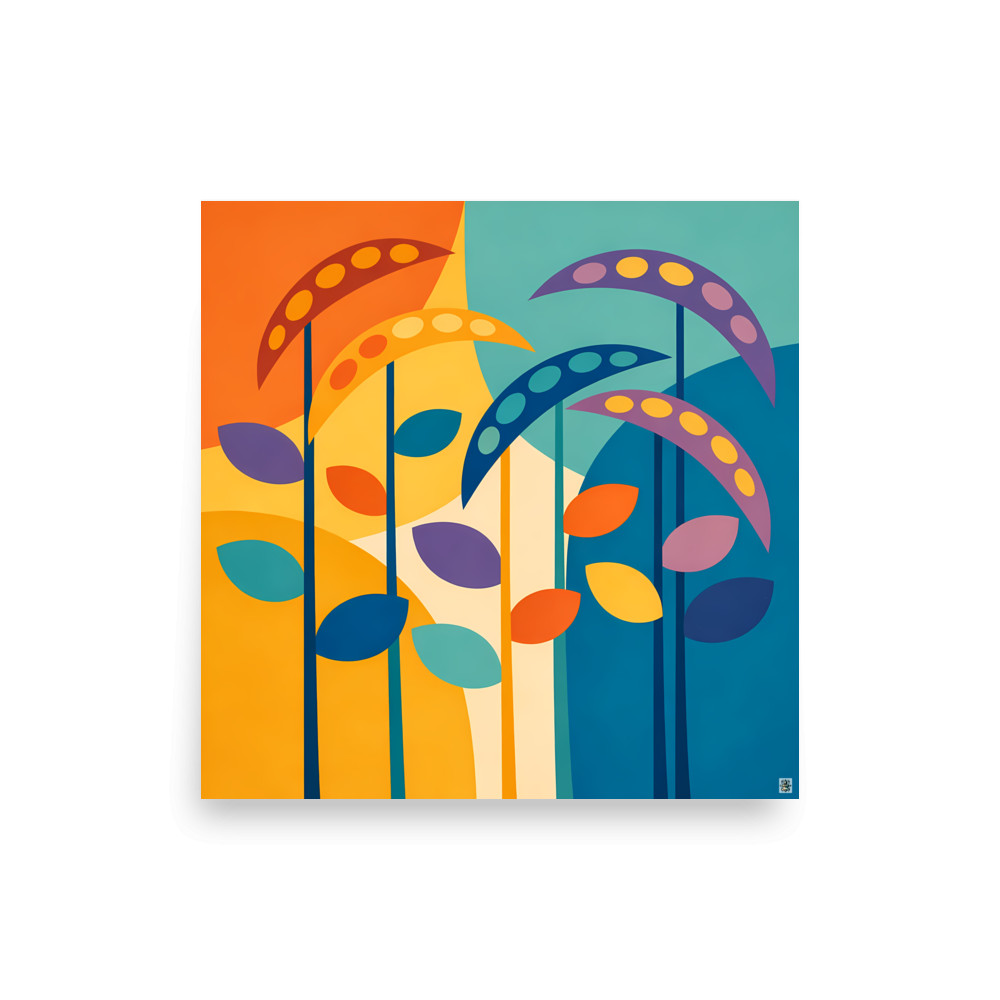 Geometric Botanical Stems with Colourful Leaves — Art Print